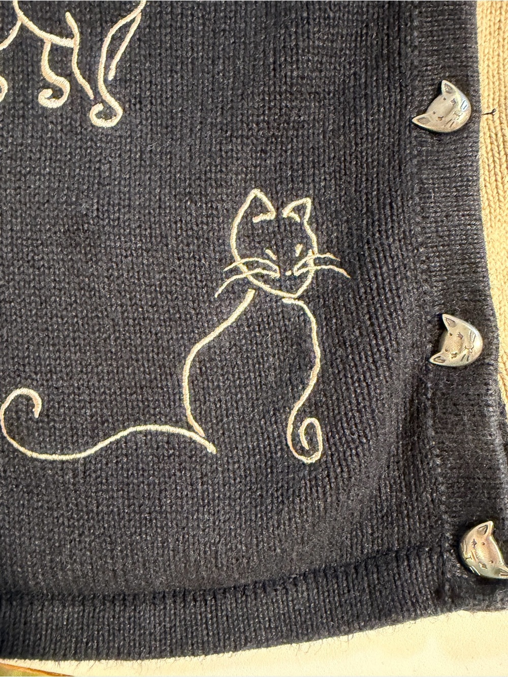 VINTAGE Kitty cat pet lover knit sweater cardigan button front embroidered - Picture 6 of 15